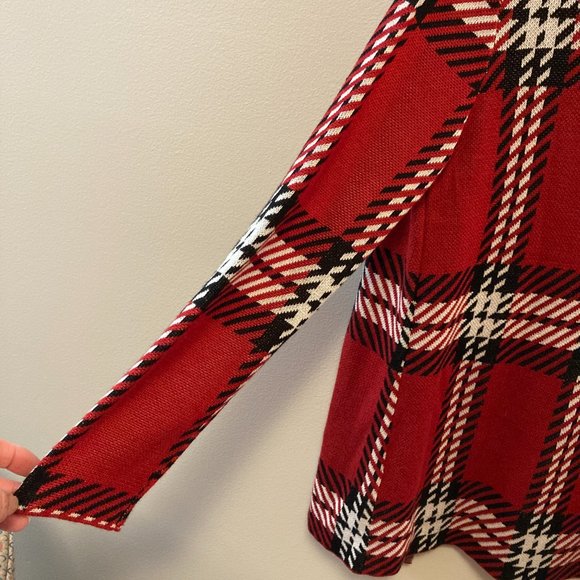 Cardigan Leo & Nicole Sz PS Red Black Plaid Sweater Open Front Grandma-Core - Picture 6 of 12